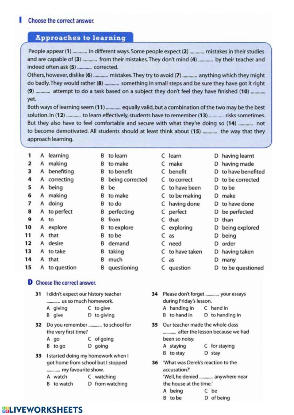 Source destination b2 verb patterns ii online exercise for live