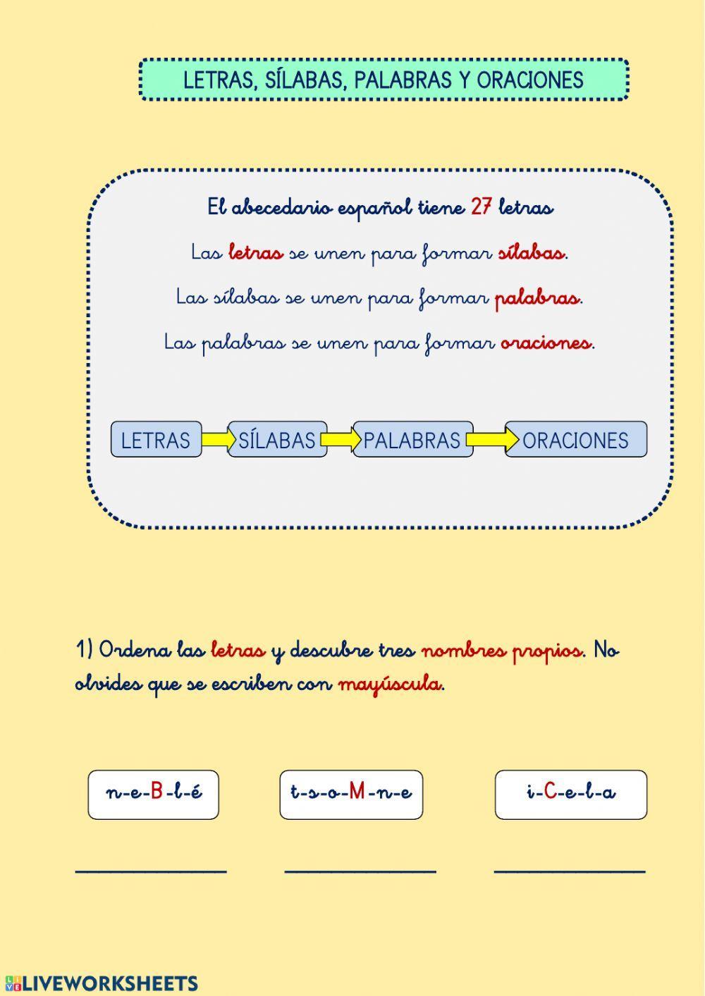Letras, sílabas, palabras y oraciones