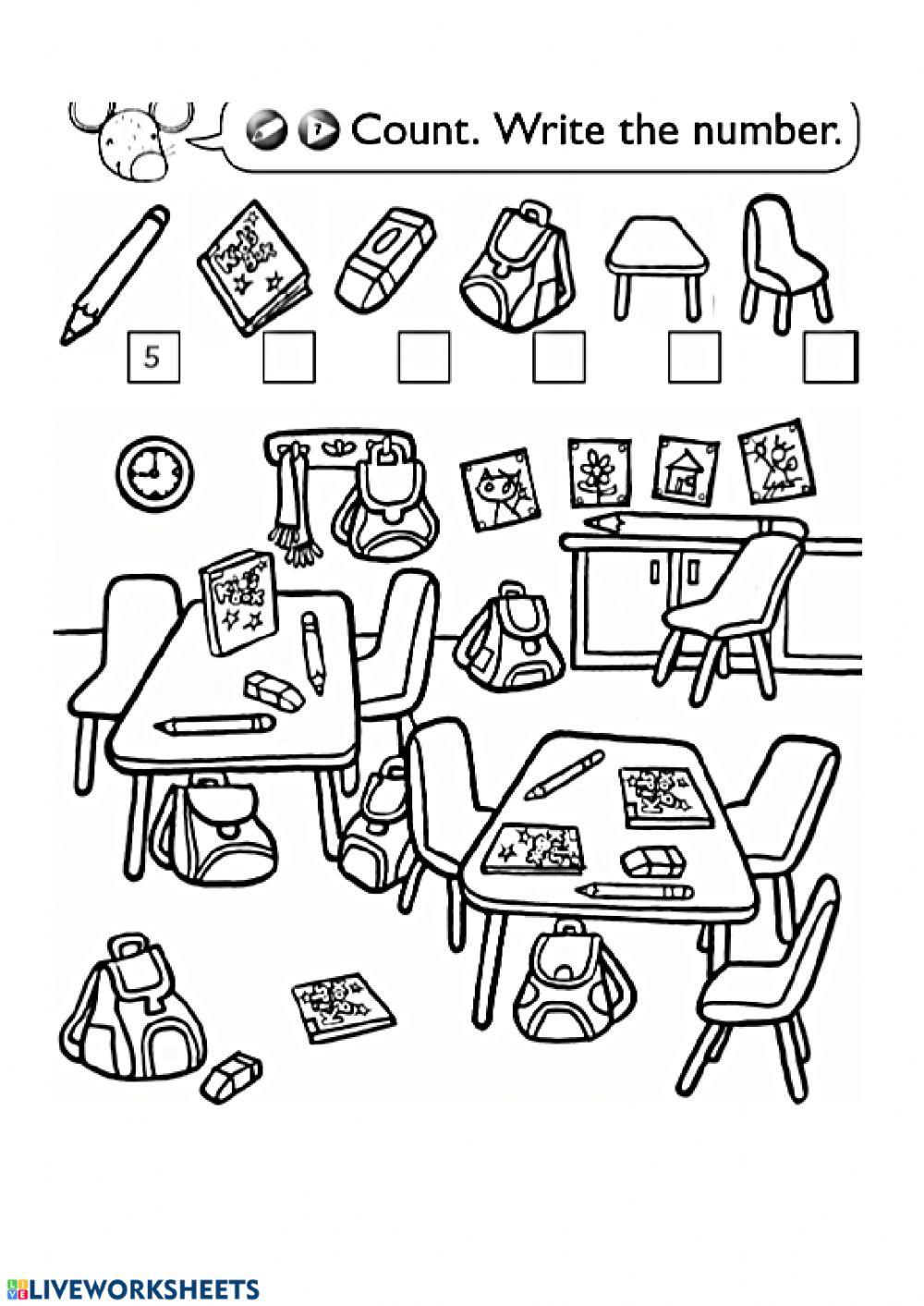 School objects Listen+count