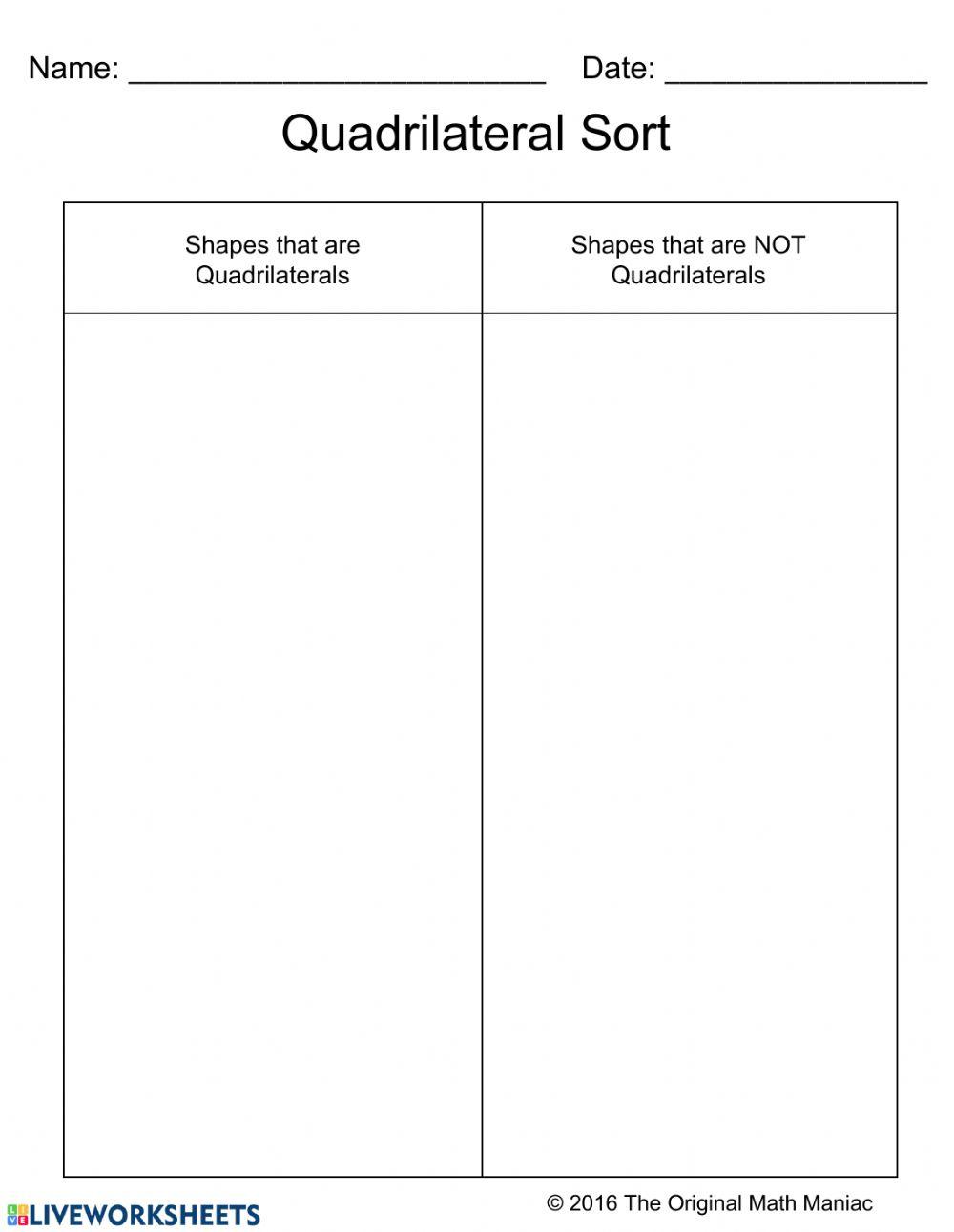 Quadrilateral sort worksheet Live Worksheets