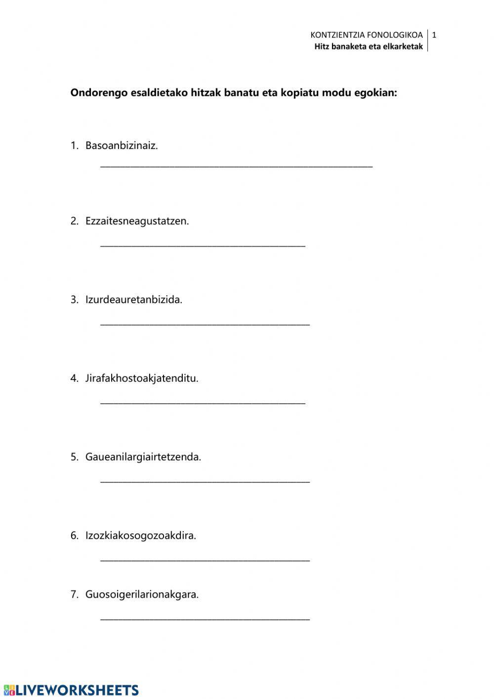 Esaldiak hitzetan banatu
