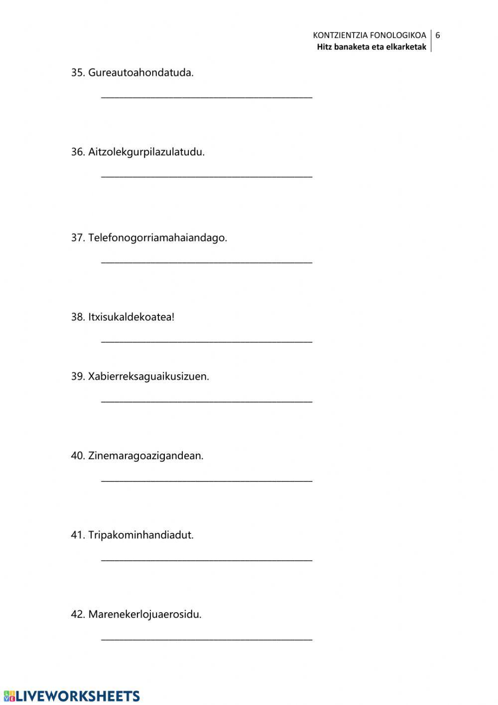 Esaldiak hitzetan banatu