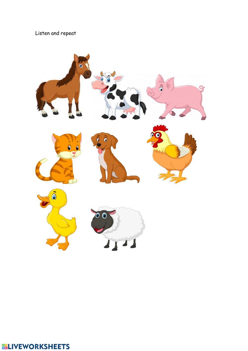 Farm animals interactive activity for Elementary | Live Worksheets