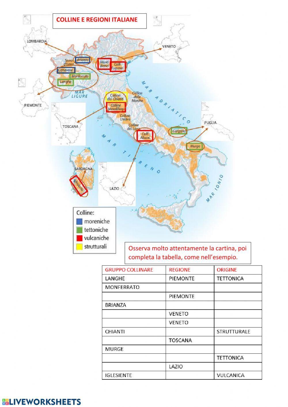 Colline e regioni italiane
