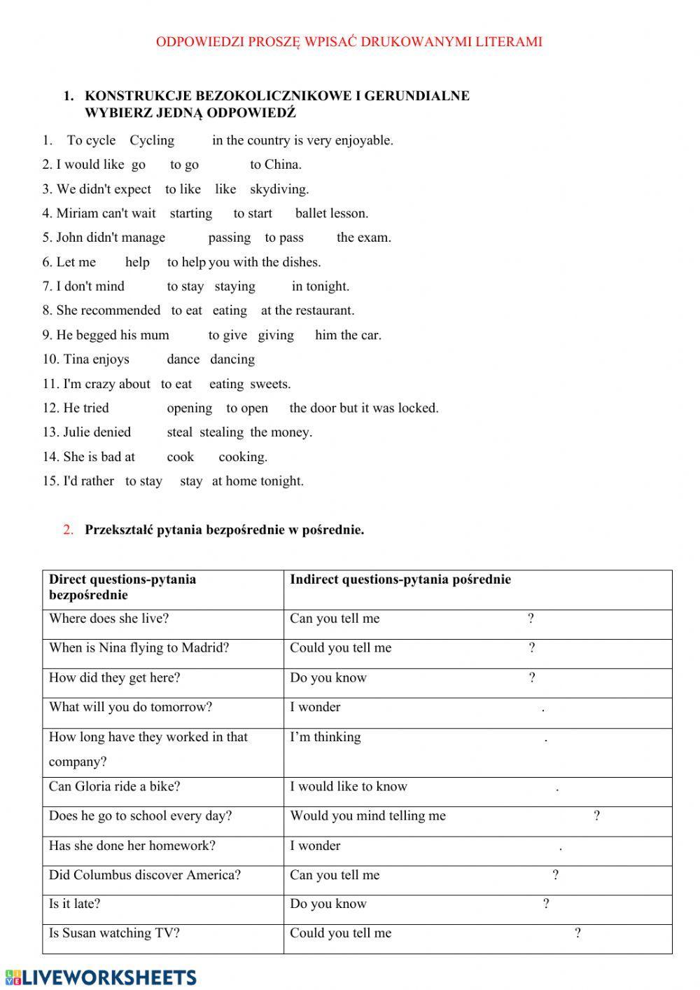 Reported speech, GERUND AND INFINITIVE
