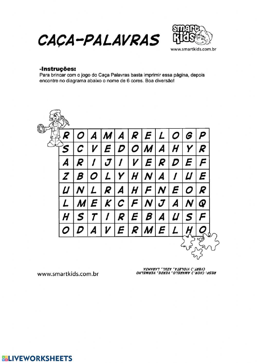 As cores caça palavras