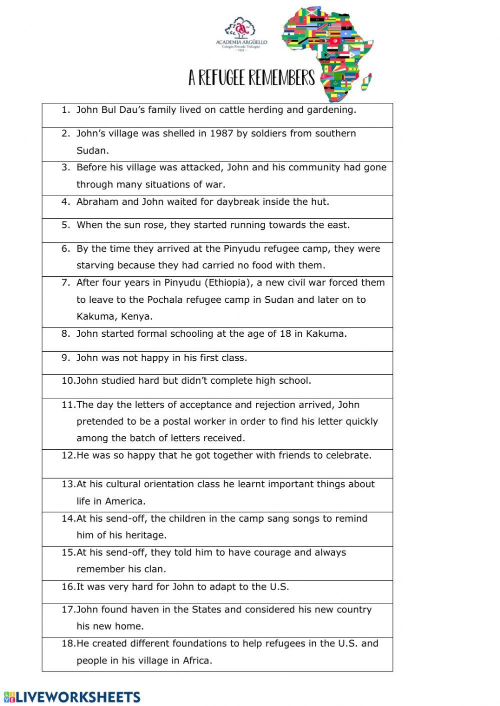 A Refugee Remembers interactive worksheet Live Worksheets