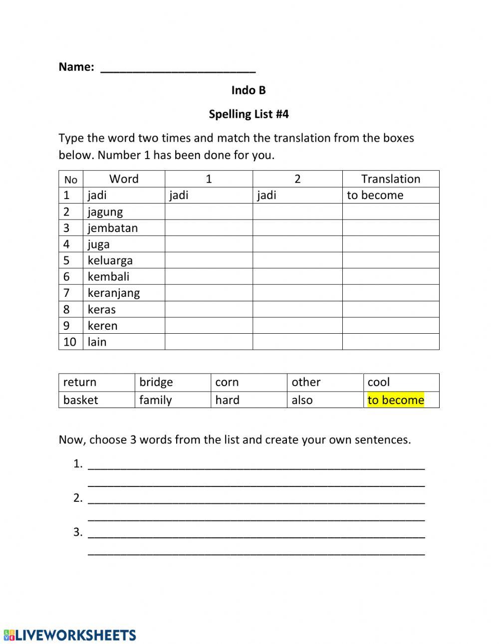 Indo B Spelling List -4