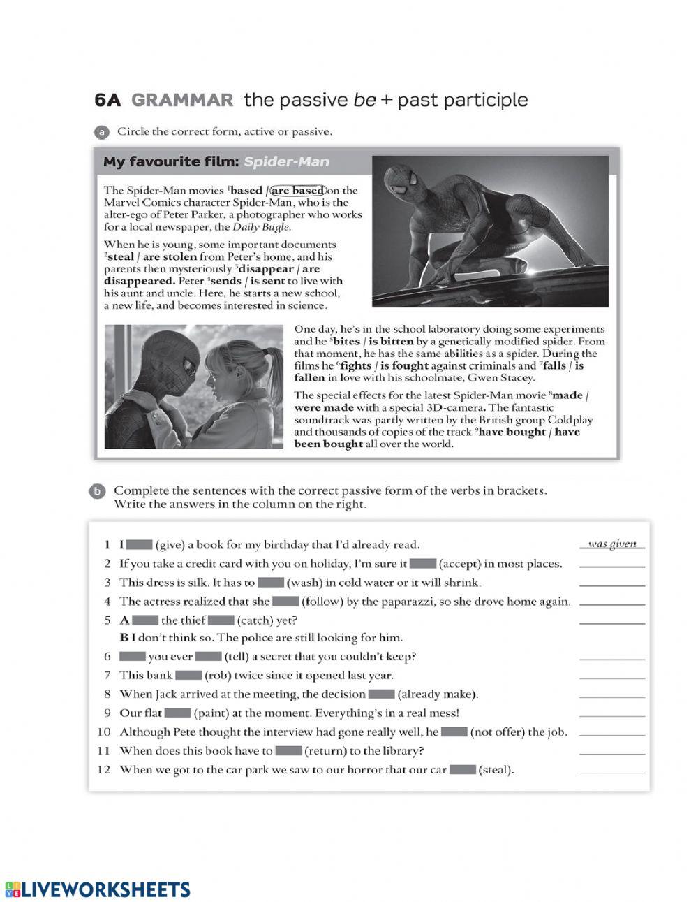 The passive voice: Spider Man online exercise for Live Worksheets