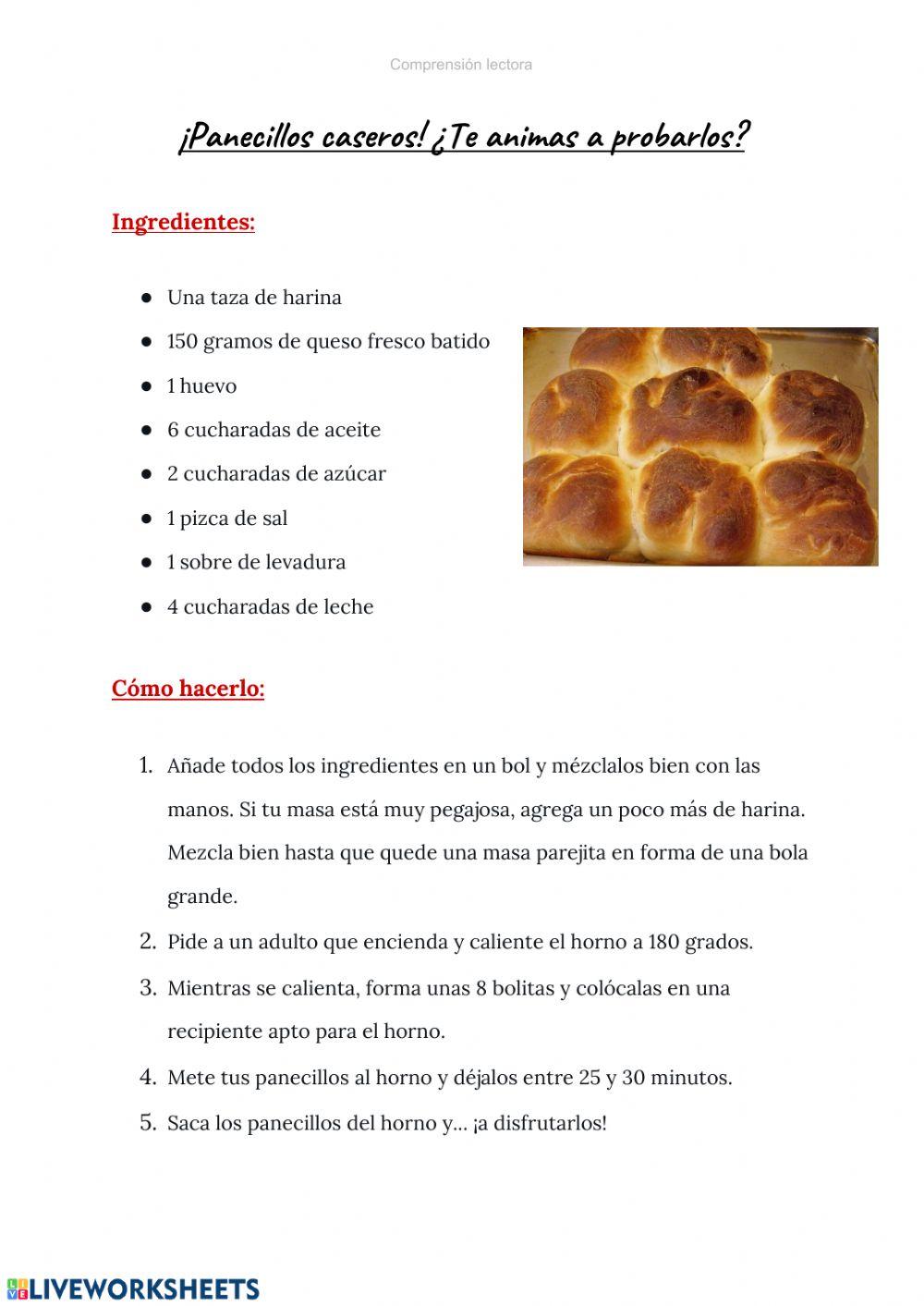 Comprensión lectora: receta