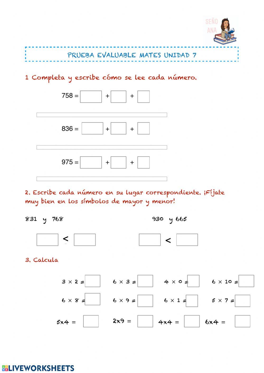 Ficha matemáticas 2º EP