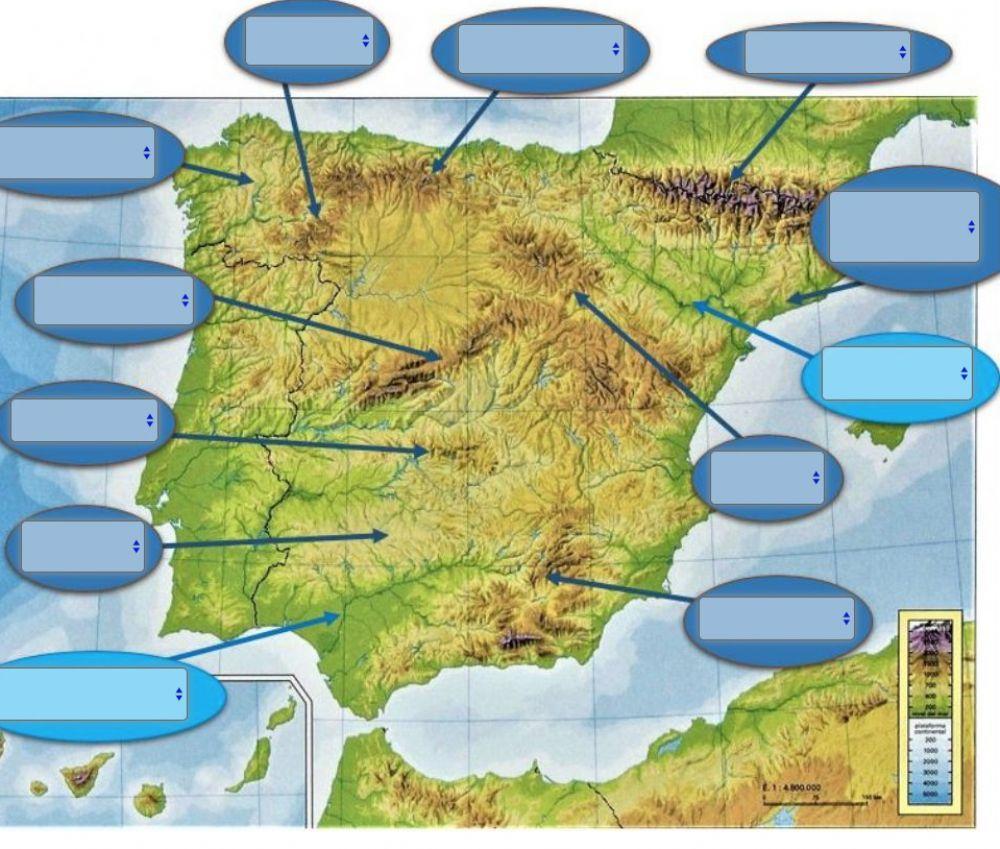 Mapa físoco de españa montes