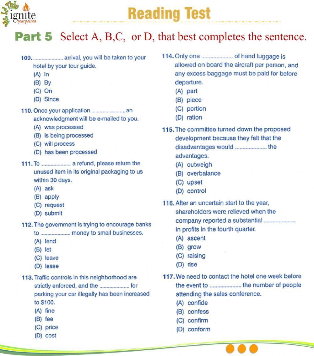 Toeic. practice test. part 5. q109-117