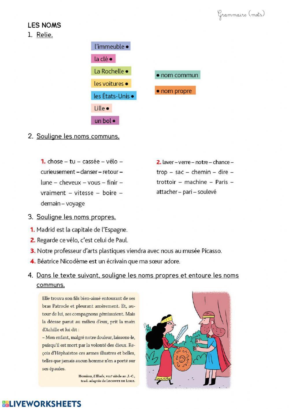 Natures : Noms, verbes, adjectifs