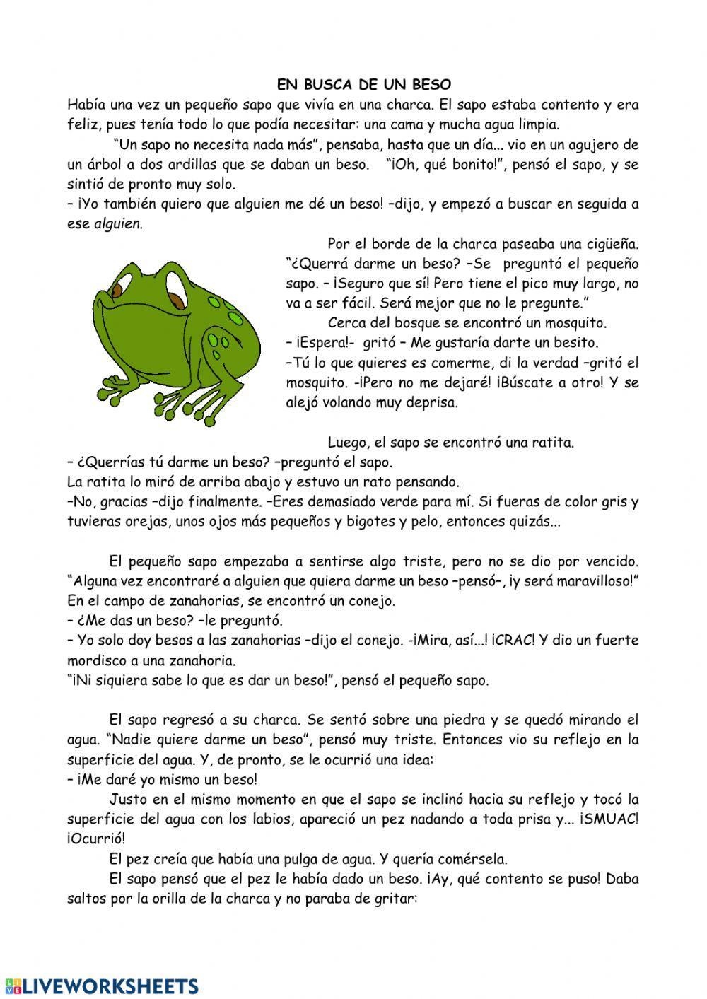 Solo quiero un beso. Lectura comprensiva