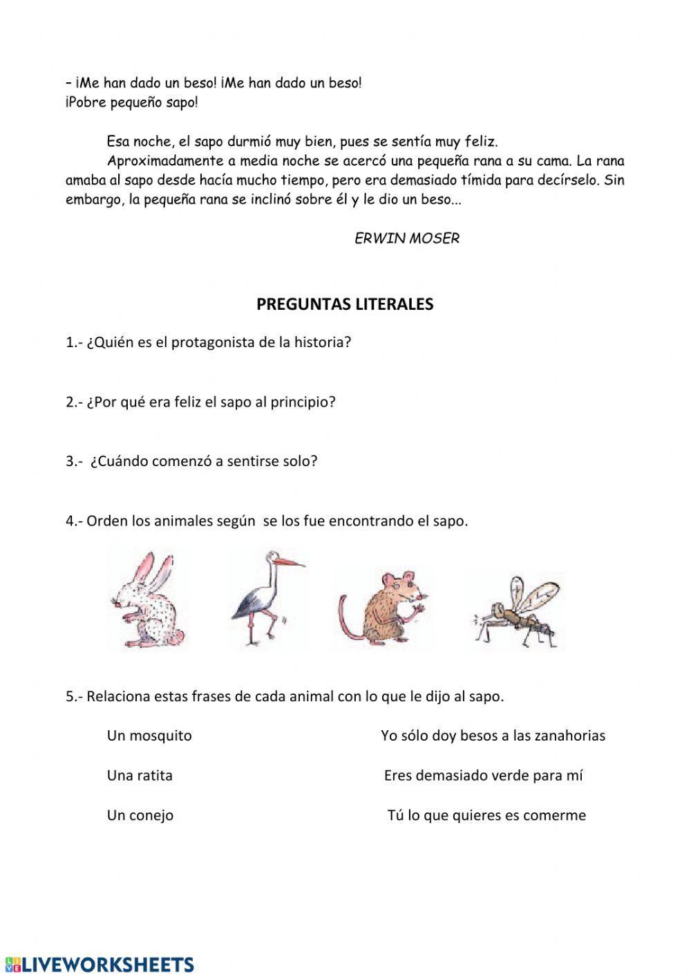 Solo quiero un beso. Lectura comprensiva