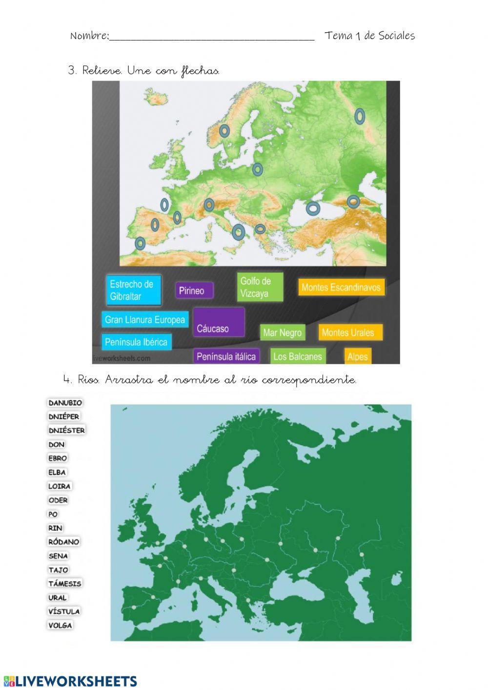 Relieve y ríos de España, Europa y Andalucía