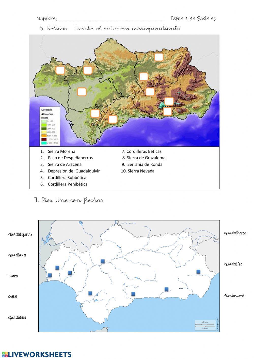 Relieve y ríos de España, Europa y Andalucía