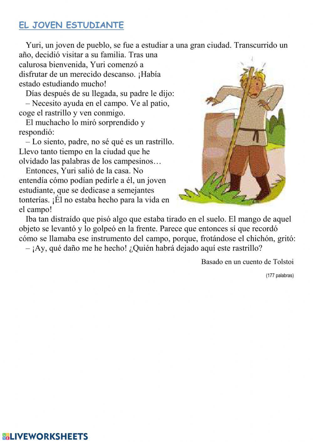 Lectura comprensiva: El joven estudiante. Lectura comprensiva: El joven estudiante.