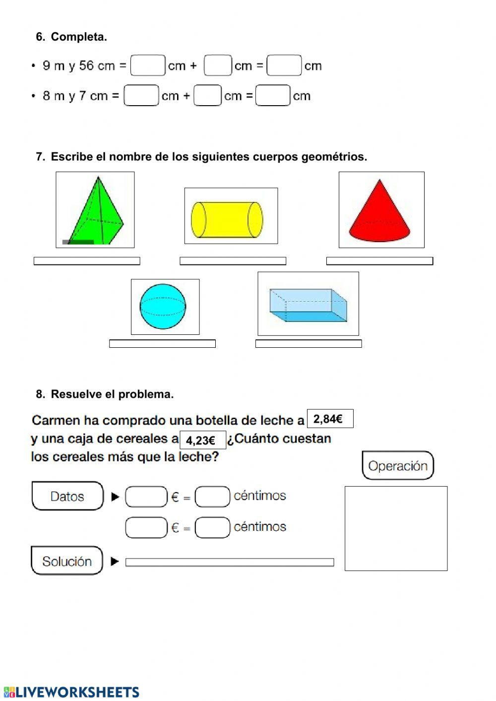Ficha de aprendizaje de matemáticas
