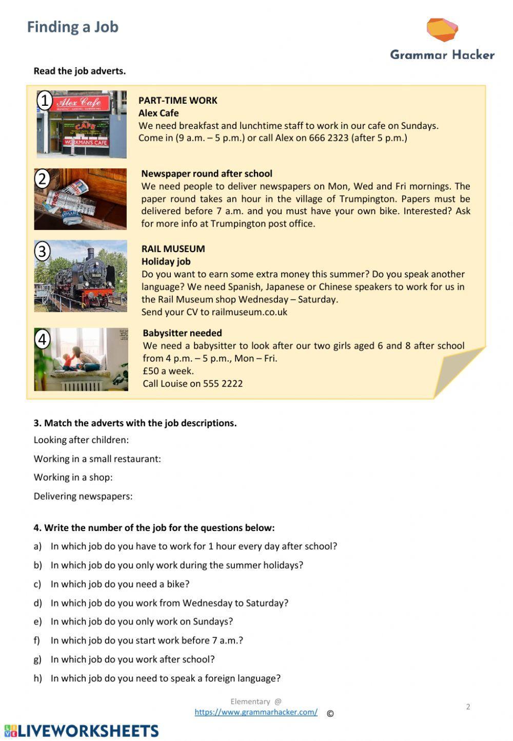 Jobs Vocabulary Present Simple