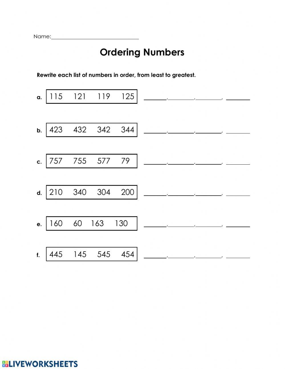 Ordering Numbers-3 digit