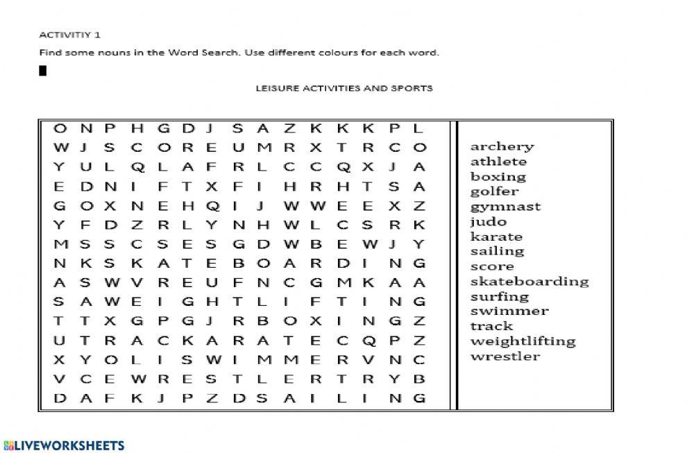 Sports wordsearch