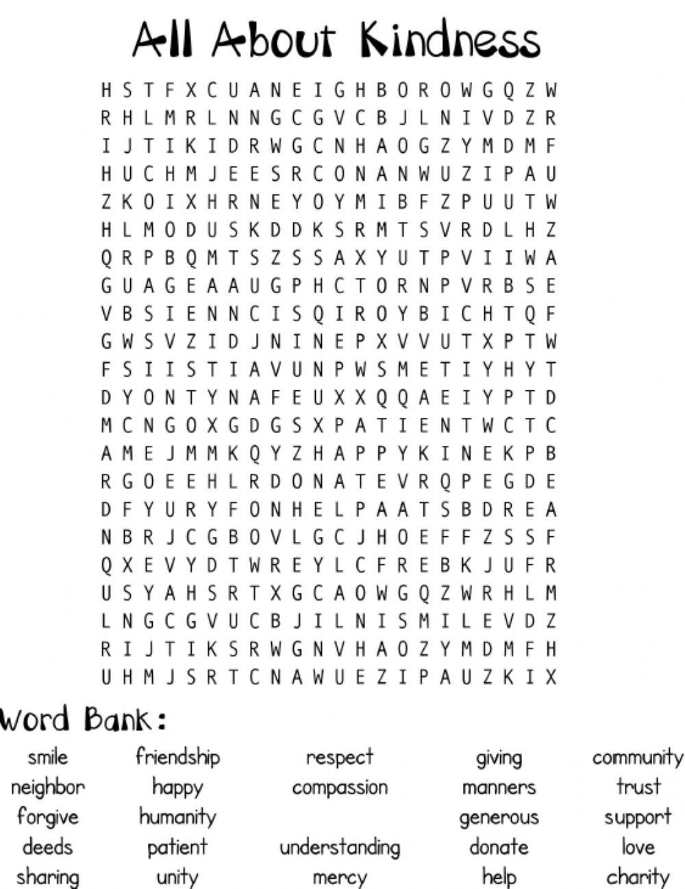 Kindness Wordsearch