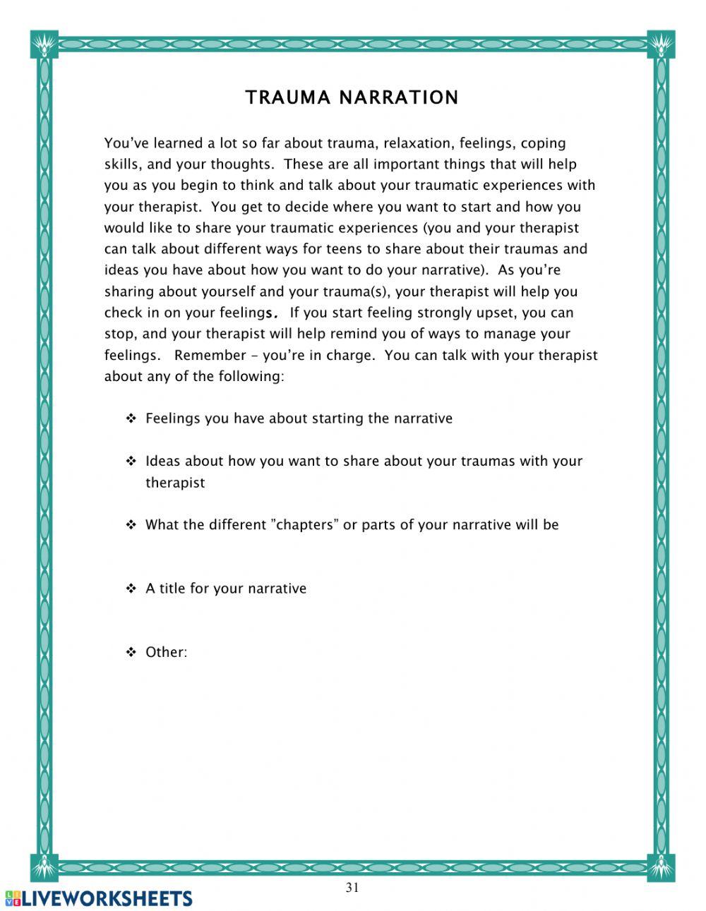Pg 31 Trauma Narrative online exercise for Live Worksheets