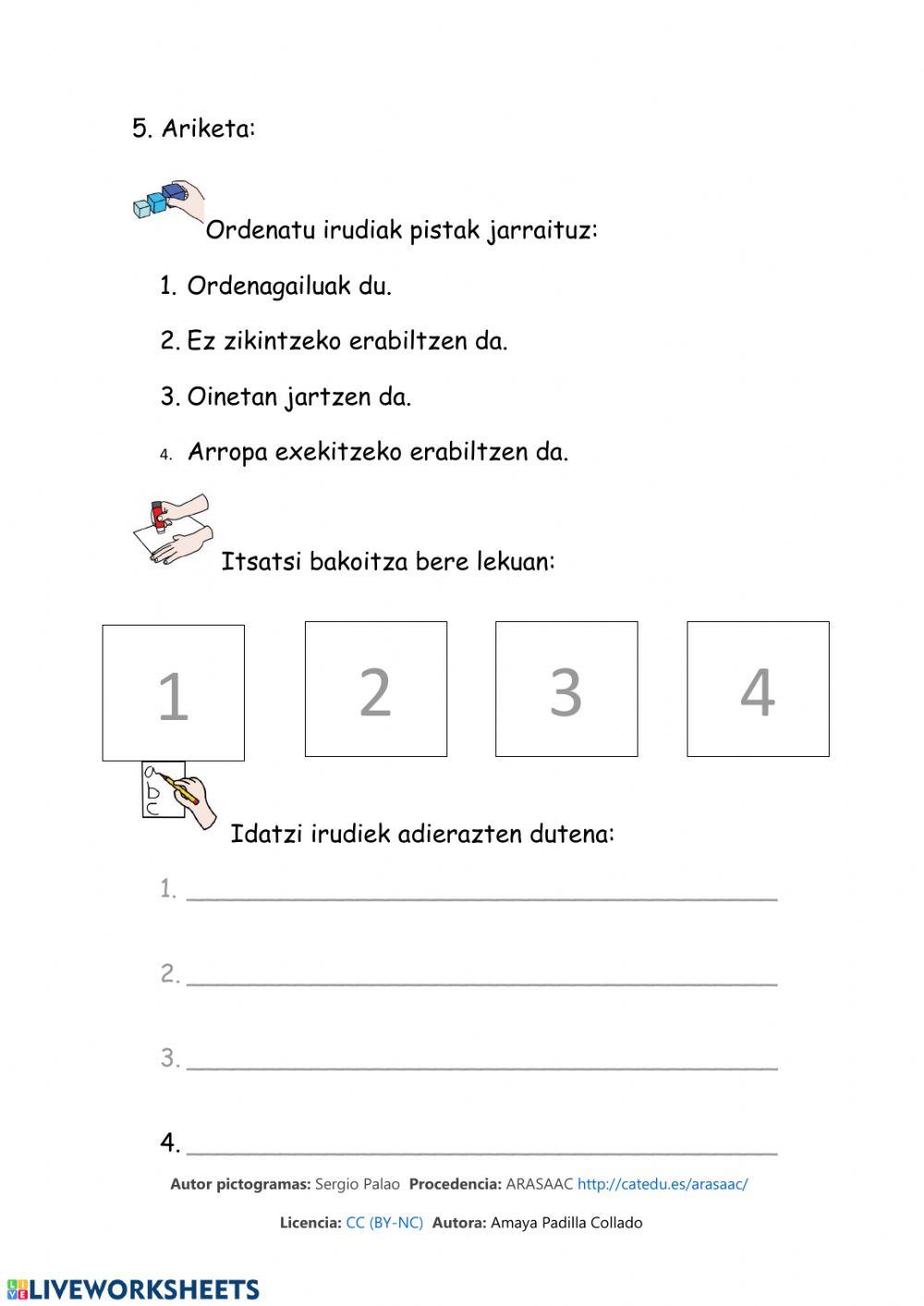 Ordenatu irudiak pistak jarraituz (testua)