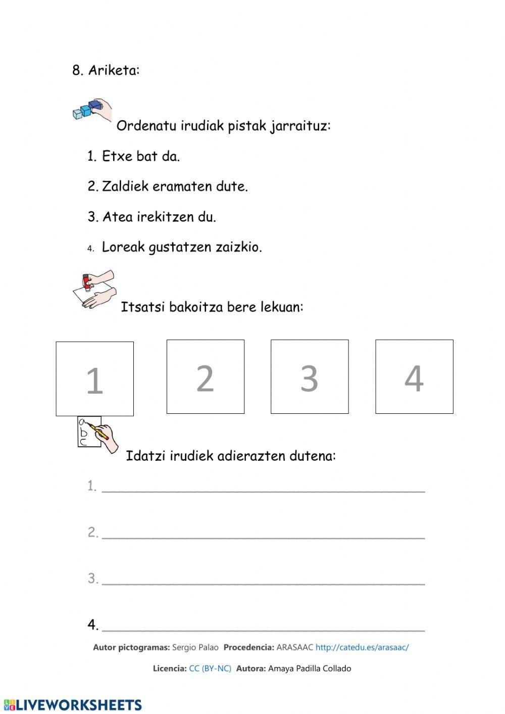 Ordenatu irudiak pistak jarraituz (testua)