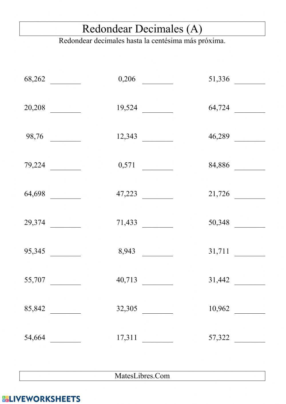 Redondeo de decimales a la centésima