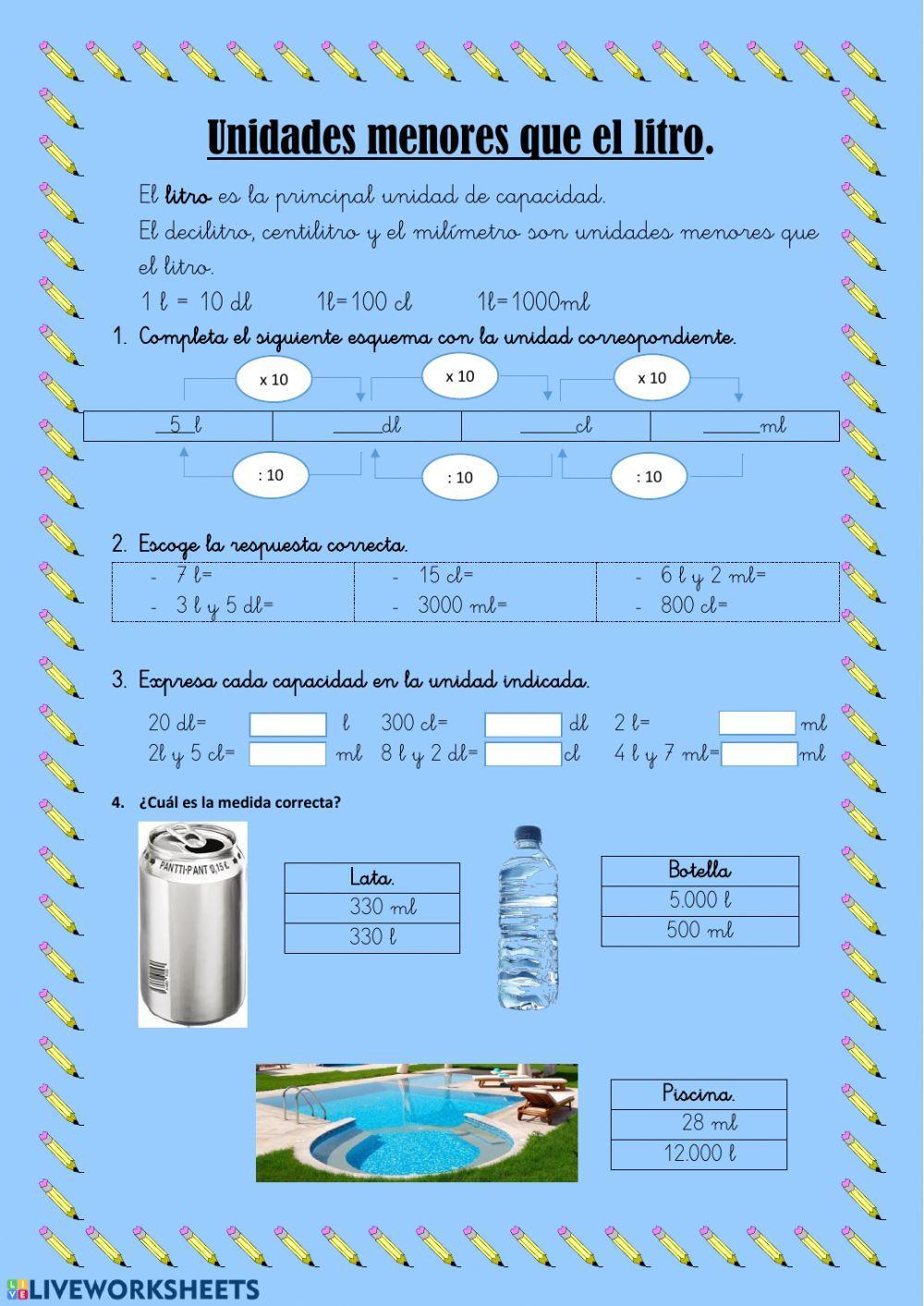 Unidades menor que el litro.