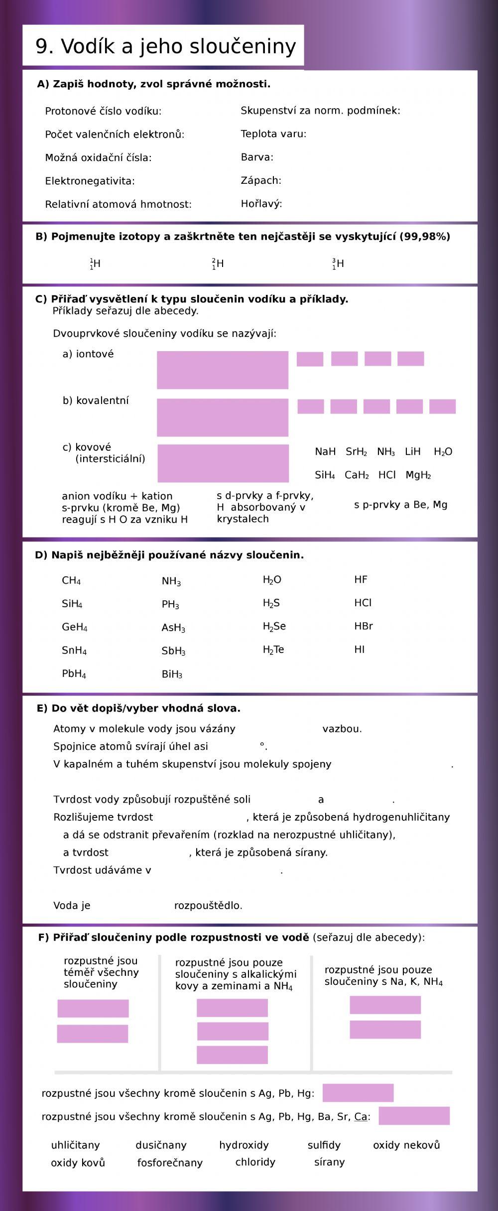 9. Vodík a jeho sloučeniny