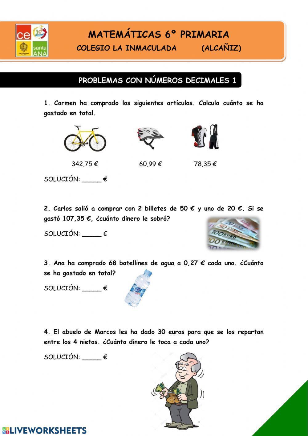 Refuerzo problemas con números decimales 1