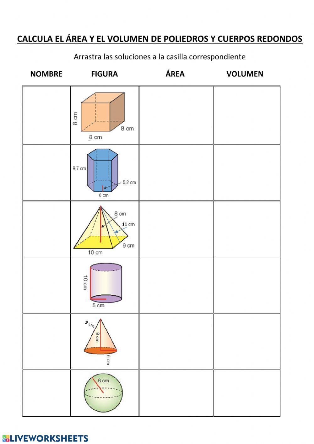Cálculo áreas y volúmenes poliedros y cuerpos redondos