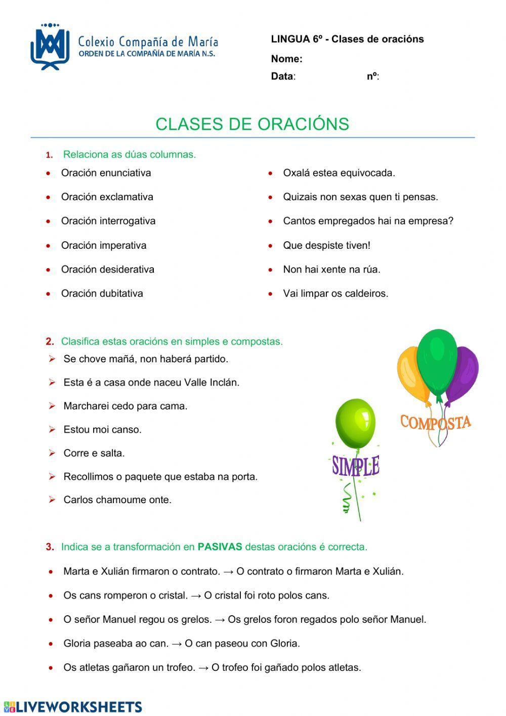 Lg 6º - tipos de oracións 2