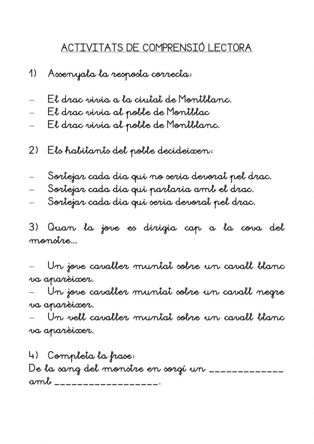 COMPRENSIÓ LLEGENDA SANT JORDI