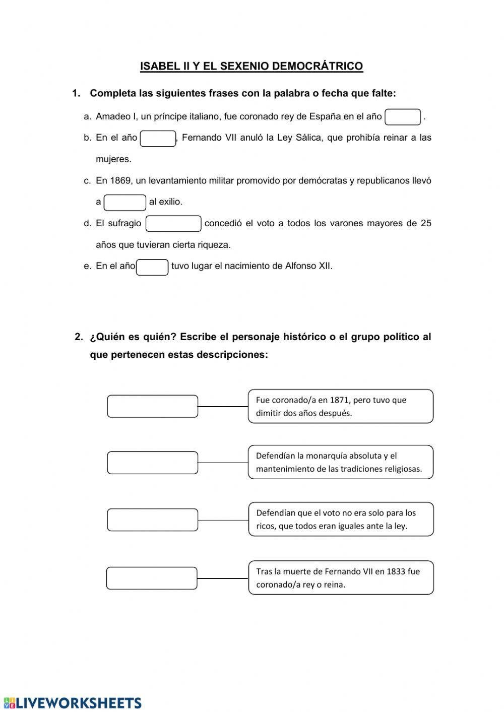 ISABEL II Y EL SEXENIO DEMOCRÁTRICO