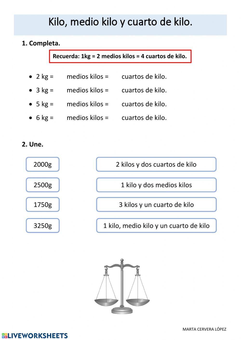 Kilo, medio kilo y cuarto de kilo