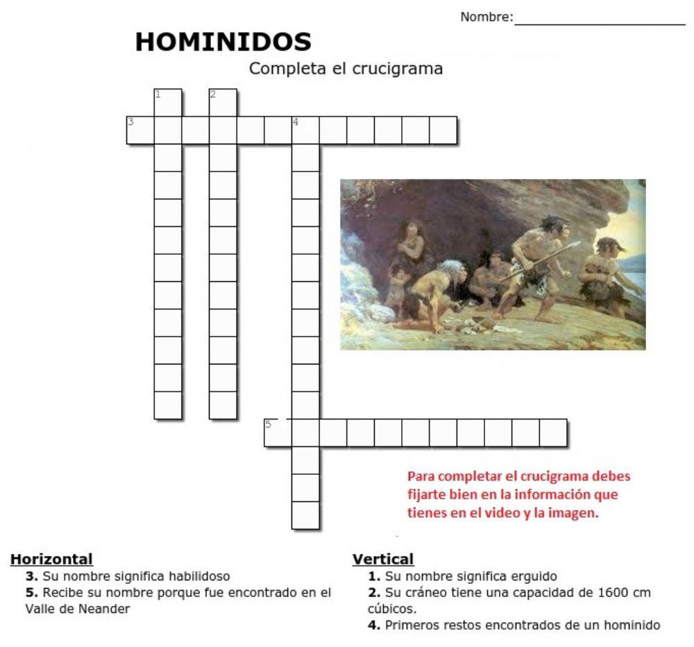 Crucigrama hominidos