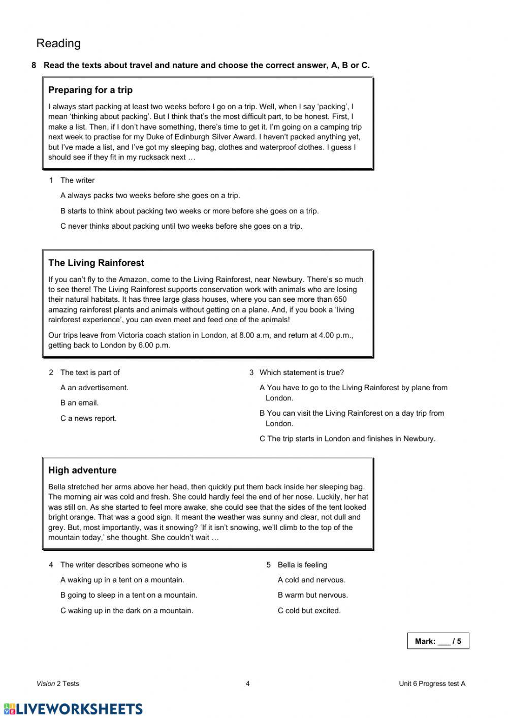 Unit 6, Progress test, Gr B