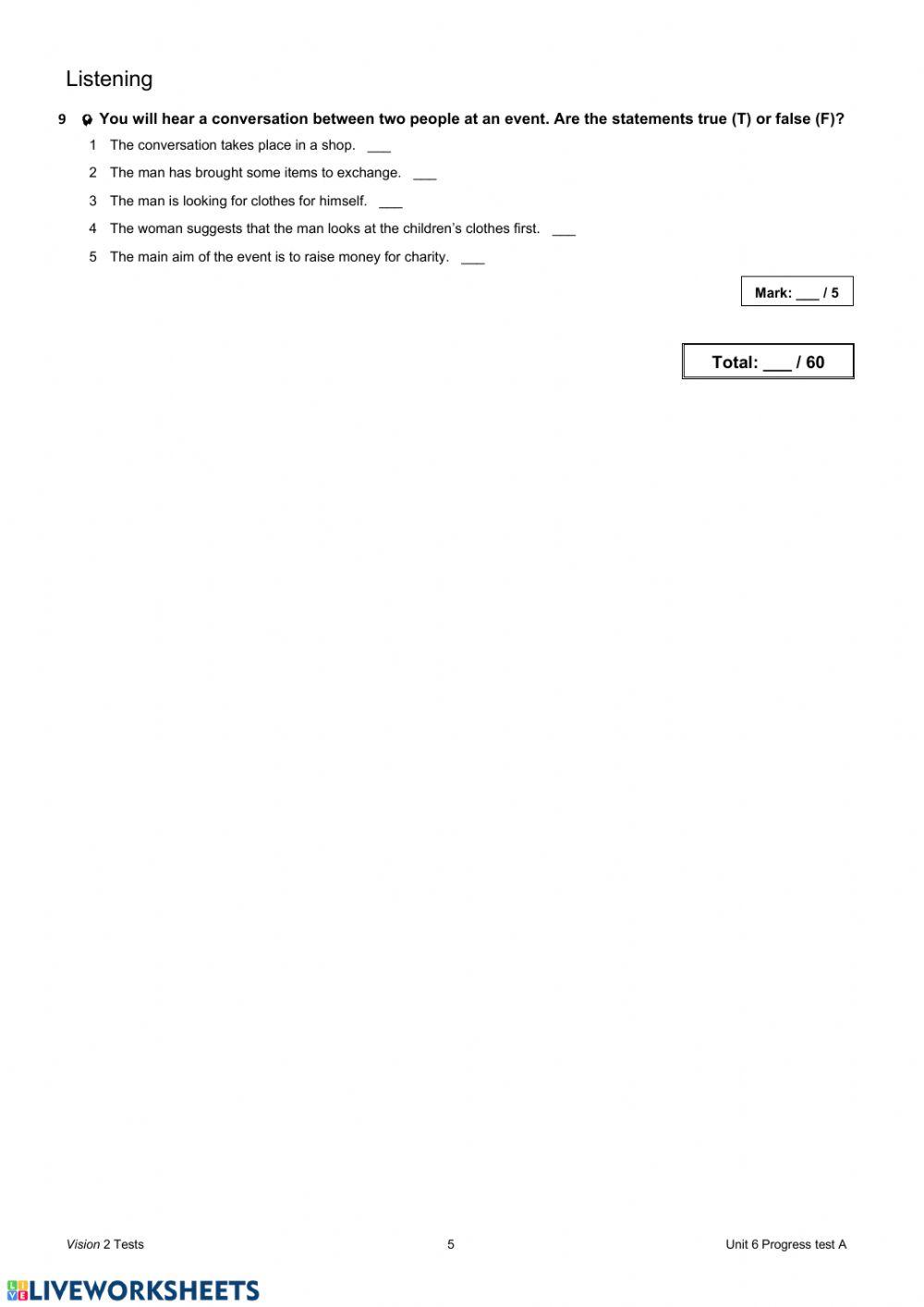 Unit 6, Progress test, Gr B