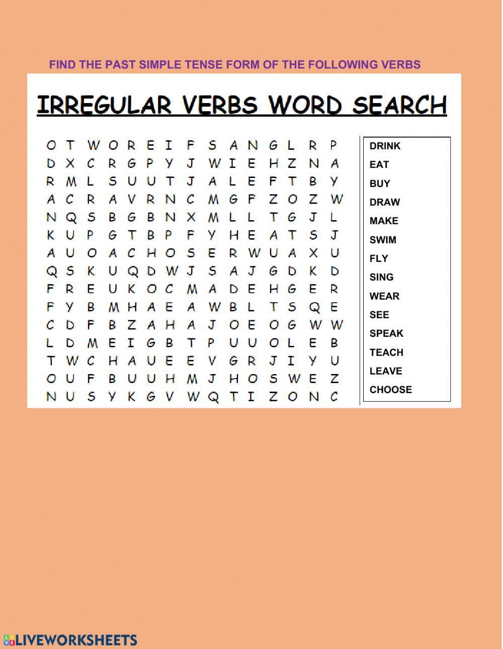 Irregular verbs word search