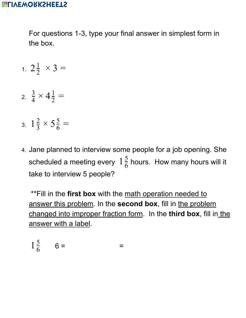 Multiplying Mixed Numbers and Whole Numbers