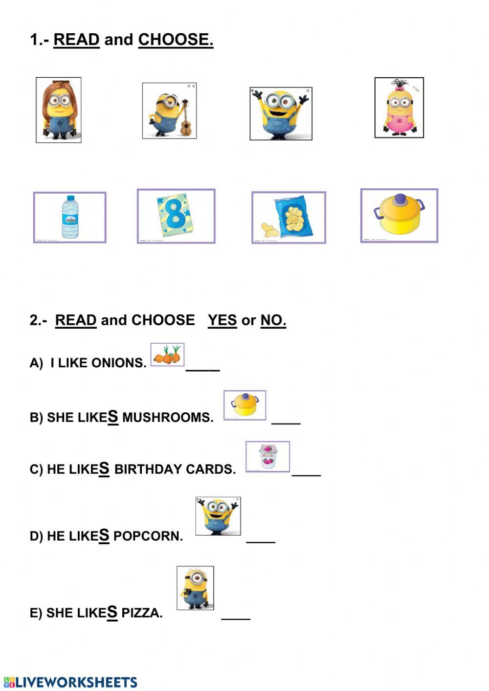 He-she likes... | Free Interactive Worksheets | 121303