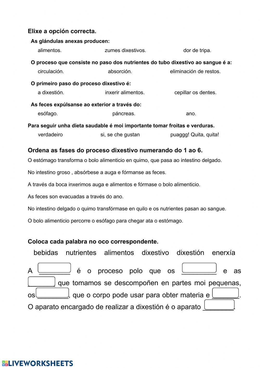 Nutrición 2. A dixestión e o aparato dixestivo Nutrición 2. A dixestión e o aparato dixestivo
