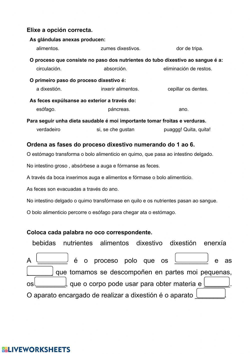 Nutrición 2. A dixestión e o aparato dixestivo