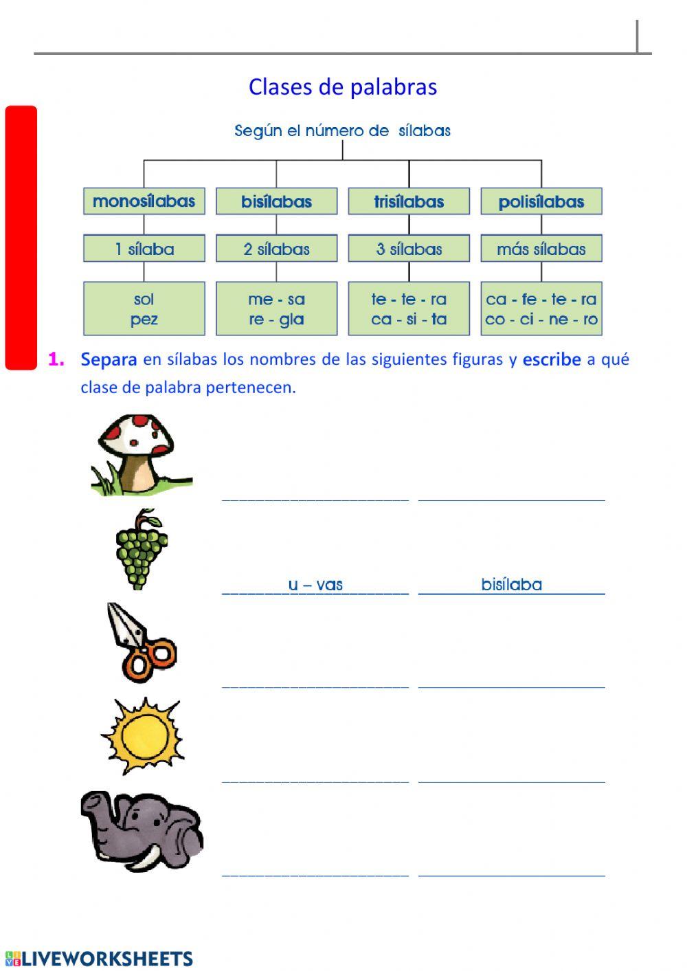 Palabras según el número de sílabas