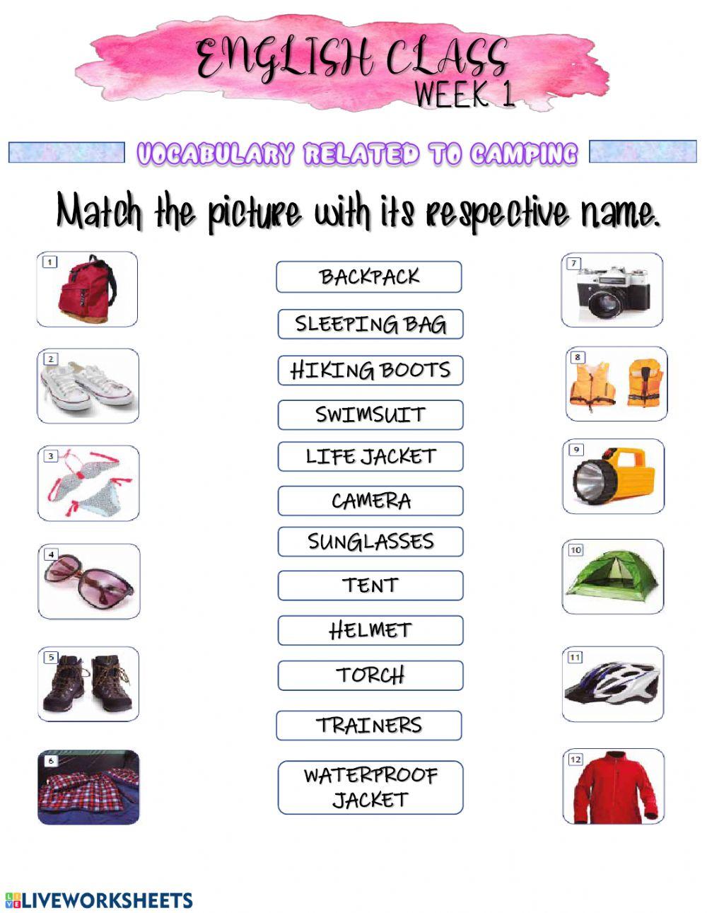 Vocabulary related to camping